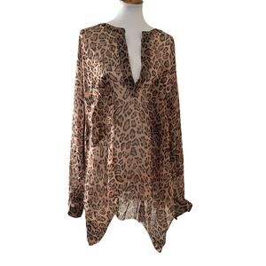 Faith Connexion Leopard Silk Tunic Blouse – 100% Silk, Size M, Made in Italy